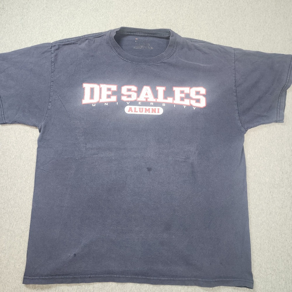 Gildan DeSales University Alumni T-Shirt Mens XL Navy Blue Fair Distressed Tee